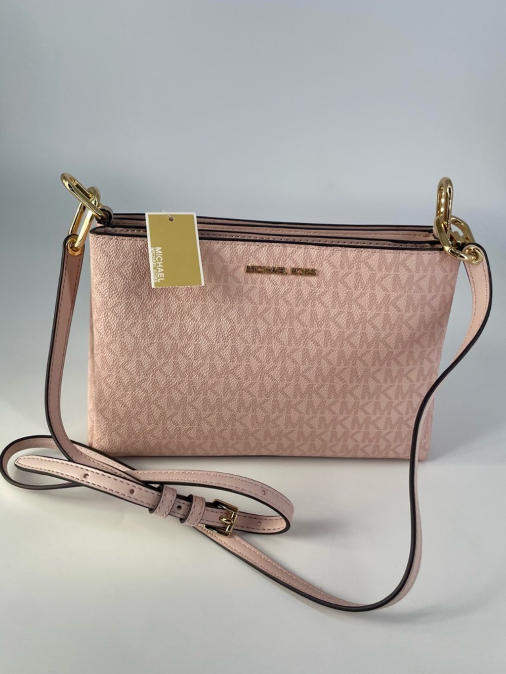 Michael Kors Trisha Blush Pink Signature Crossbody with Gold Accents